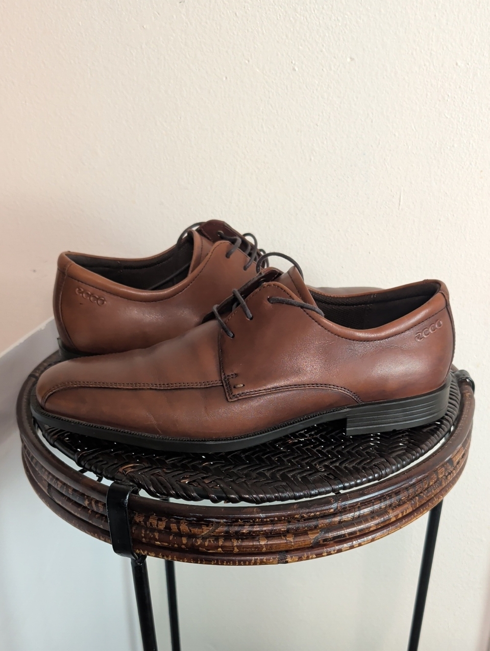 Ecco Brown Leather Derby Oxfords Men Size 44 Shoes